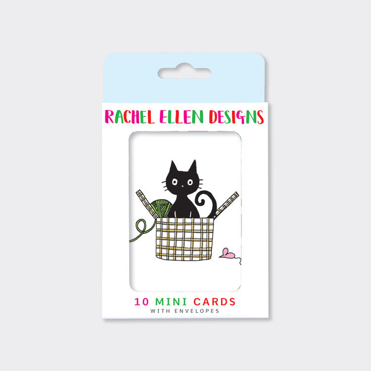 Rachel Ellen - Cat In A Basket Notecards x10– Postmark