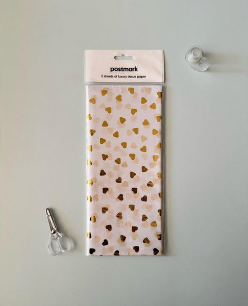 Postmark Tissue Paper - Gold Foil Hearts