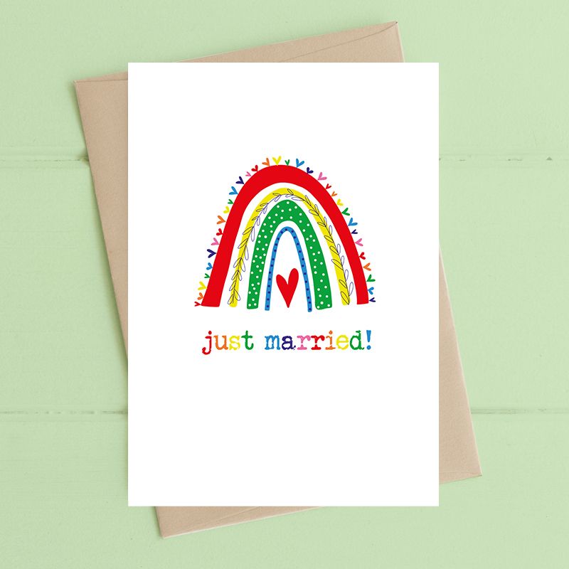 Dandelion Stationery - Just Married - rainbow